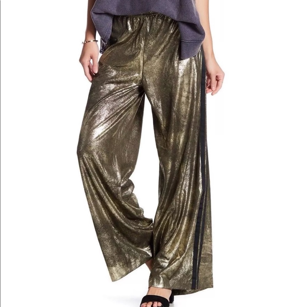 Free People Sz S Metallic Vegan Leather Track Pant